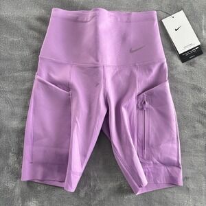 Nike Go‎ Dri-FIT Women's Running Biker Shorts Size XS Purple Pocket Activewear